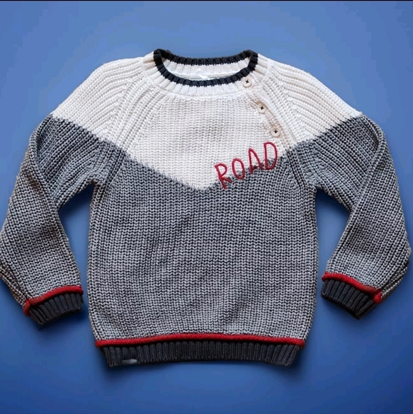 NWT Boboli Sweater Size 2 Colors cream grey red accents - Picture 2 of 15